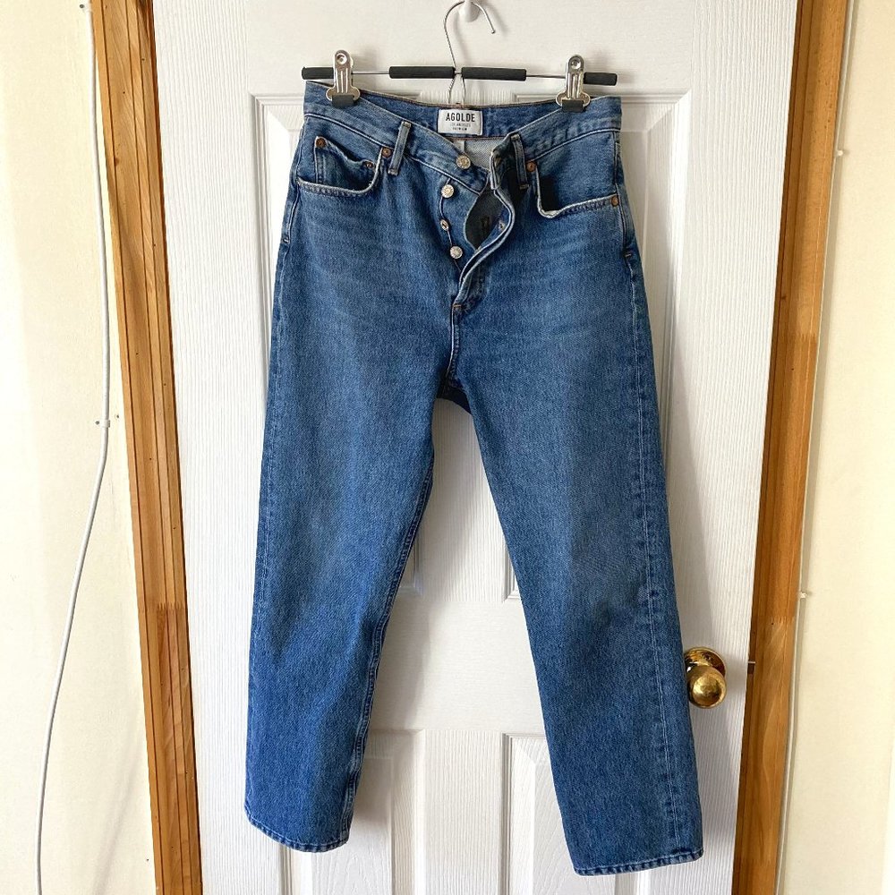 Riley High-Rise Straight Crop Jeans, Air Blue